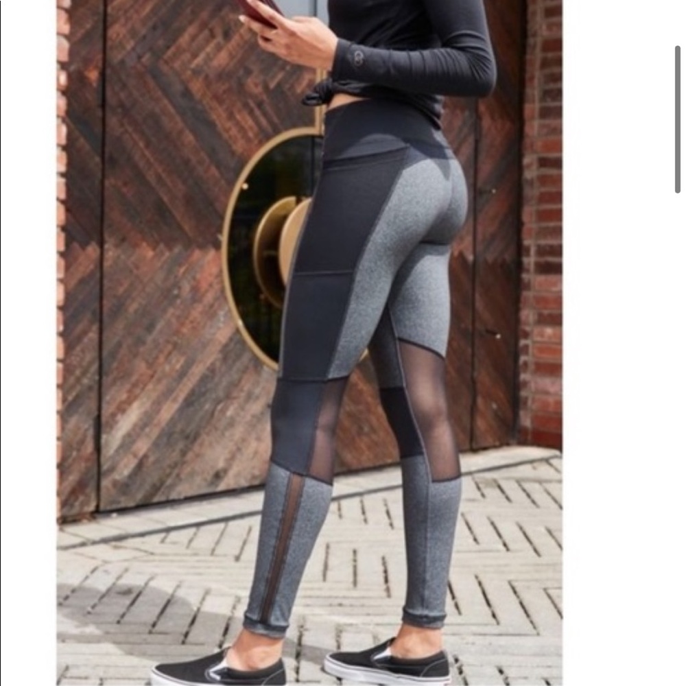 CALIA | Gray Black Mesh Leggings Pockets